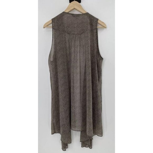 cAbi Women’s Brown Geometric Print Chiffon Tunic Vest Sweater Size L, Flaw - Picture 2 of 10